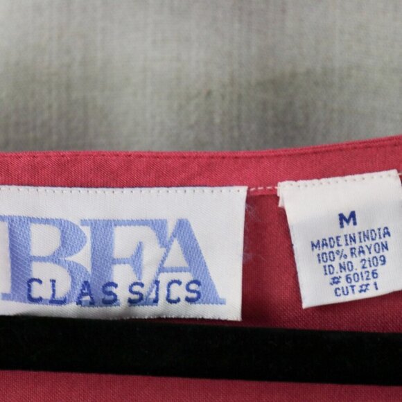 BFA Classic Embroidered Button Front Dress M Boho Fuchsia Rayon Midi Tie Back - Picture 2 of 16